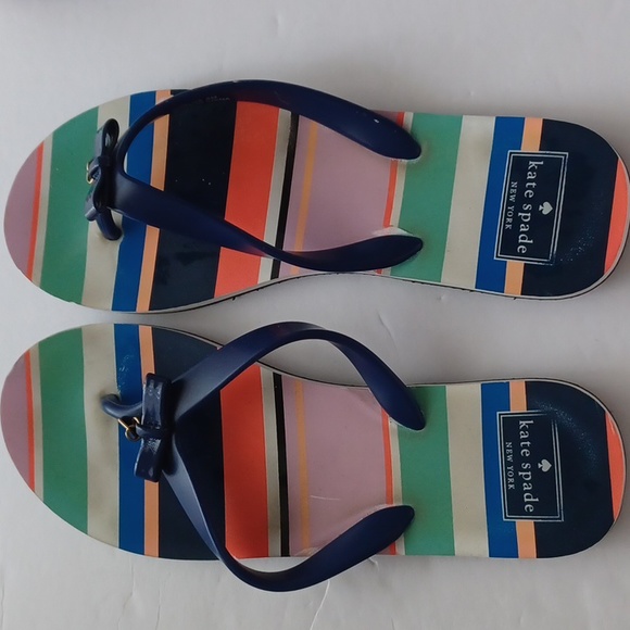 Kate Spade flip flops blue straps with rainbow size 7-8 M - Picture 1 of 4